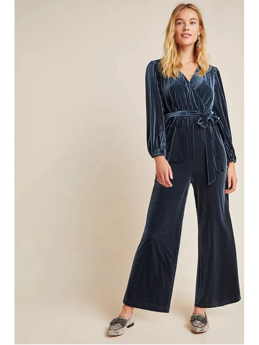 Anthropologie Ali & Jay Samantha Velvet Jumpsuit Medium Dark Teal Wide Leg